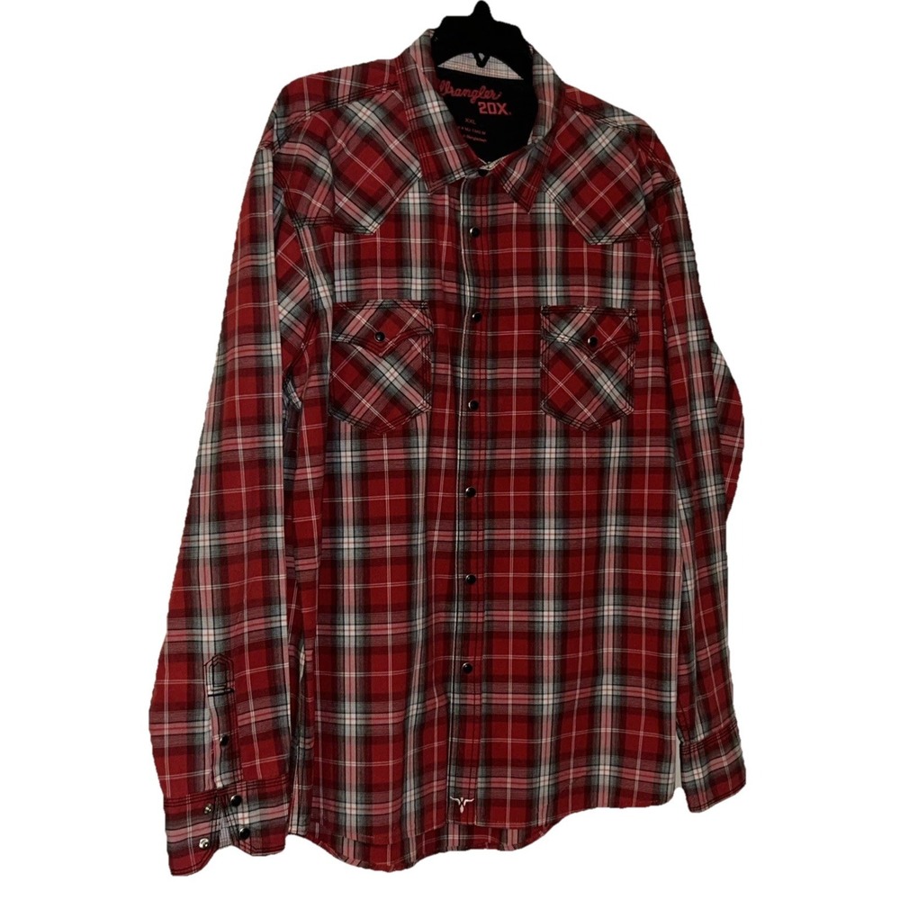 Wrangler 20X Red/White/Grey Plaid Men's XXL Peral Snap Style Western Shirt